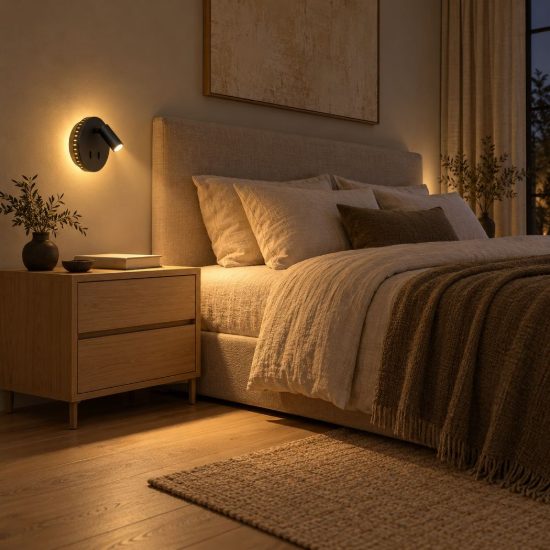 Applique per comodino camera da letto rotonda moderna nero led 9w 3000k