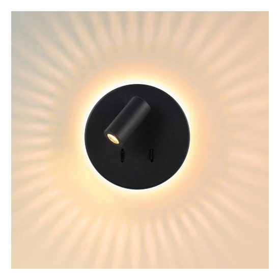 Applique per comodino camera da letto rotonda moderna nero led 9w 3000k