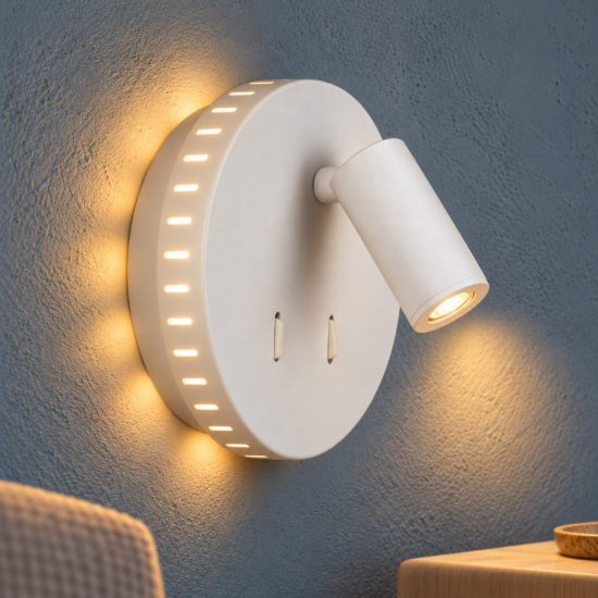 Applique per comodino camera da letto rotonda moderna bianco led 9w 3000k