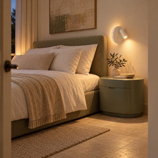 Applique per comodino camera da letto rotonda moderna bianco led 9w 3000k