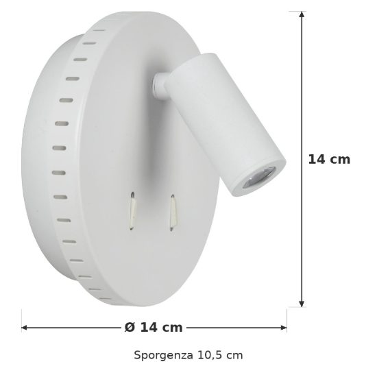 Applique per comodino camera da letto rotonda moderna bianco led 9w 3000k