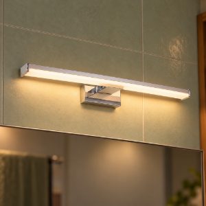 Applique lineare per bagno moderna cromo satinato opalino led 8w 3000k ip44