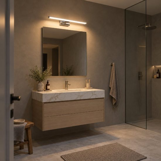 Applique lineare per bagno moderna cromo satinato opalino led 8w 3000k ip44