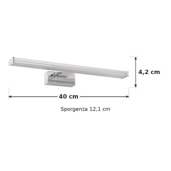 Applique lineare per bagno moderna cromo satinato opalino led 8w 3000k ip44