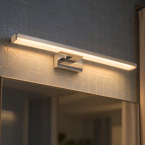 Applique lineare per bagno moderna cromo satinato opalino led 11w 3000k ip44