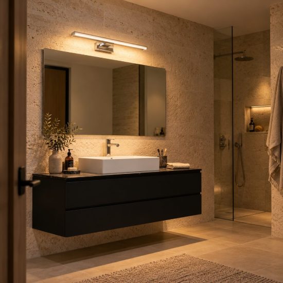 Applique lineare per bagno moderna cromo satinato opalino led 11w 3000k ip44