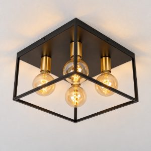 Plafoniera 4 luci quadrata contemporanea nero oro