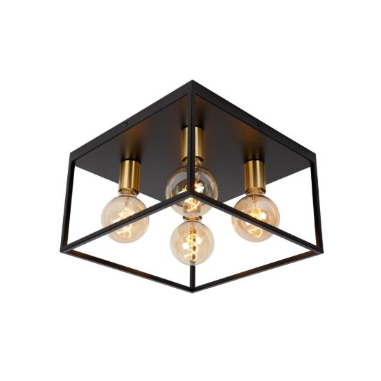 Plafoniera 4 luci quadrata contemporanea nero oro