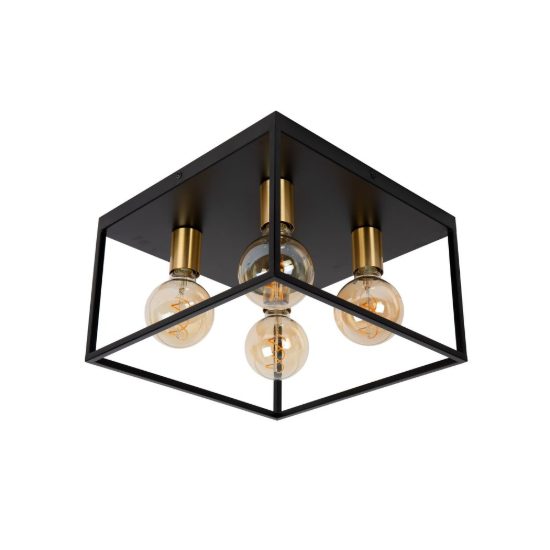 Plafoniera 4 luci quadrata contemporanea nero oro