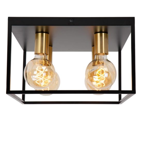 Plafoniera 4 luci quadrata contemporanea nero oro