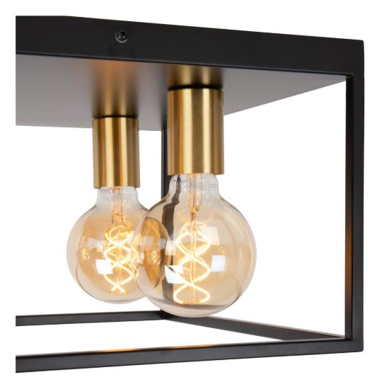 Plafoniera 4 luci quadrata contemporanea nero oro