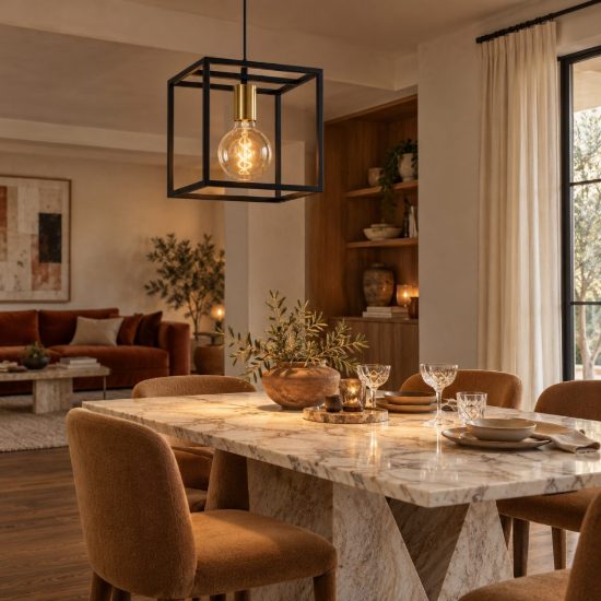 Lampadario a sospensione quadrato per soggiorno contemporaneo nero oro