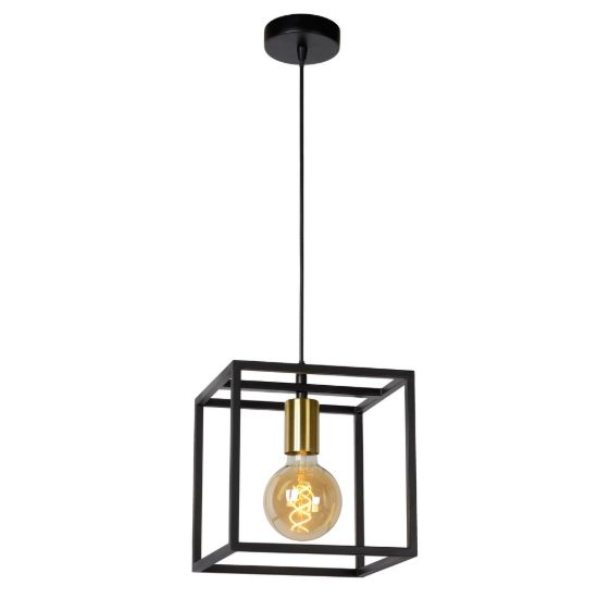Lampadario a sospensione quadrato per soggiorno contemporaneo nero oro