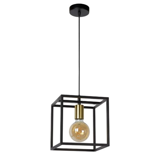 Lampadario a sospensione quadrato per soggiorno contemporaneo nero oro