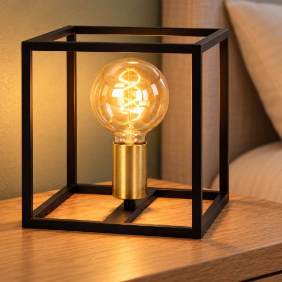 Abat-jour quadrato per comodino contemporaneo nero oro