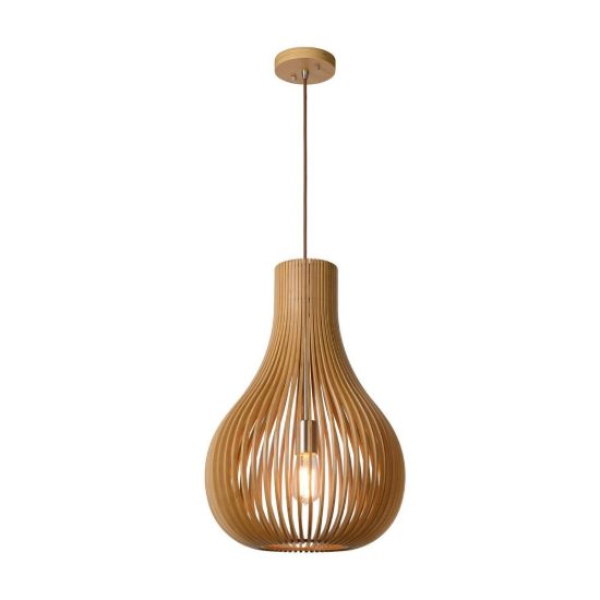 Lampadario a sospensione a goccia per sala da pranzo moderno effetto legno chiaro