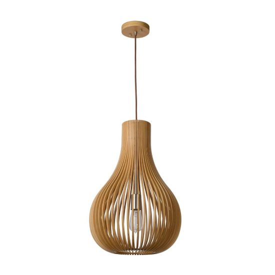 Lampadario a sospensione a goccia per sala da pranzo moderno effetto legno chiaro
