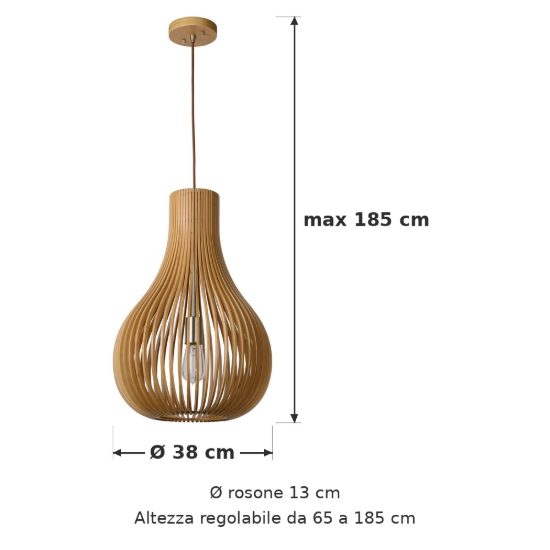 Lampadario a sospensione a goccia per sala da pranzo moderno effetto legno chiaro