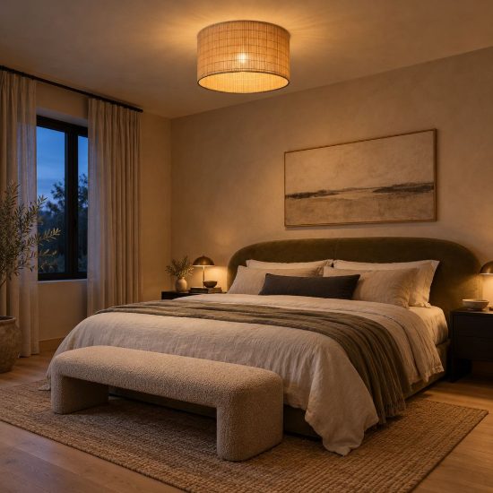 Plafoniera rotonda per camera da letto moderna naturale nero