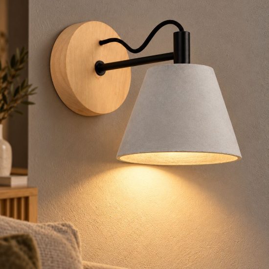 Applique conica per salotto moderna grigio effetto legno scuro