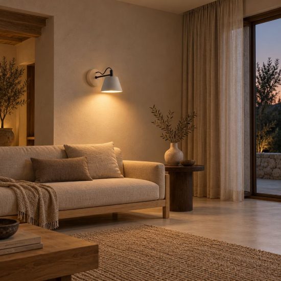 Applique conica per salotto moderna grigio effetto legno scuro