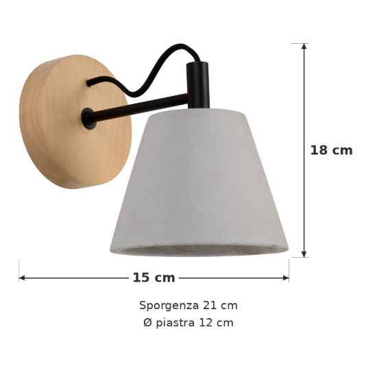 Applique conica per salotto moderna grigio effetto legno scuro