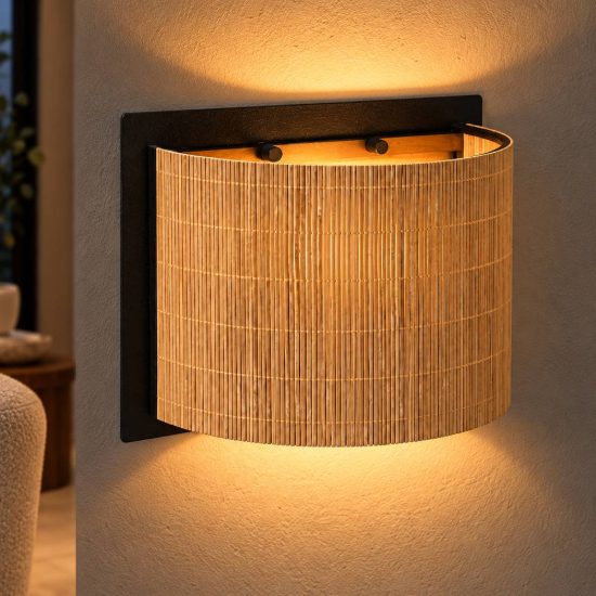 Applique curva per soggiorno moderna naturale nero