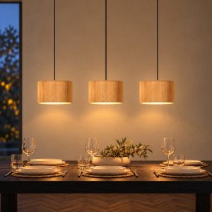 Lampadario a sospensione con 3 pendenti per soggiorno moderno naturale nero