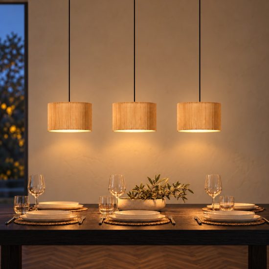 Lampadario a sospensione con 3 pendenti per soggiorno moderno naturale nero