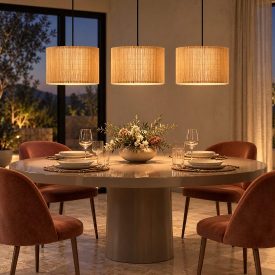 Lampadario a sospensione con 3 pendenti per soggiorno moderno naturale nero