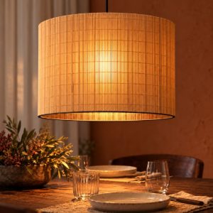 Lampadario a sospensione a cilindro per soggiorno moderno naturale nero