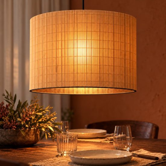 Lampadario a sospensione a cilindro per soggiorno moderno naturale nero