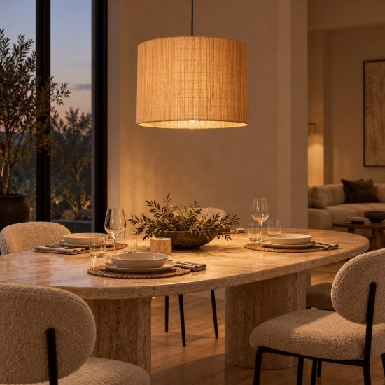 Lampadario a sospensione a cilindro per soggiorno moderno naturale nero