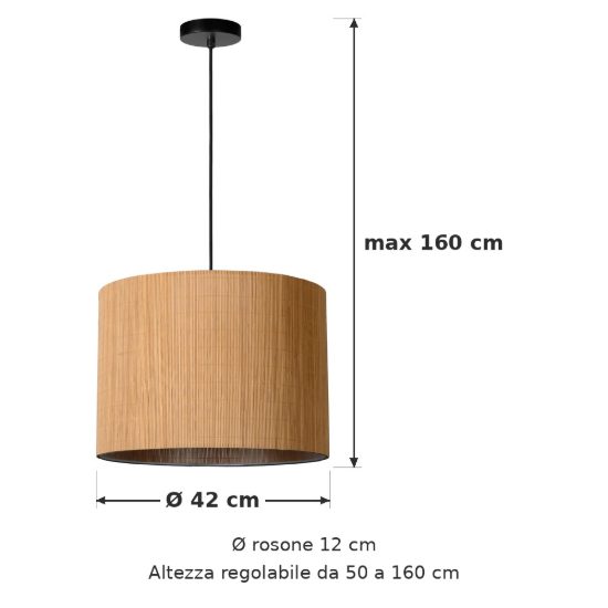 Lampadario a sospensione a cilindro per soggiorno moderno naturale nero