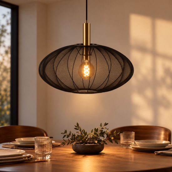 Lampadario a sospensione ovale per soggiorno contemporaneo nero oro