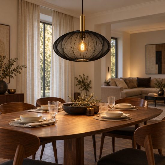 Lampadario a sospensione ovale per soggiorno contemporaneo nero oro