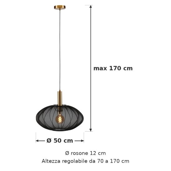 Lampadario a sospensione ovale per soggiorno contemporaneo nero oro