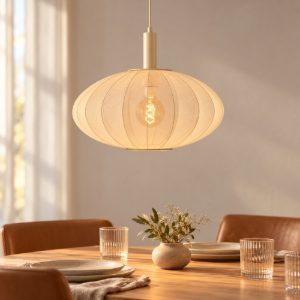 Lampadario a sospensione ovale per sala da pranzo moderno crema