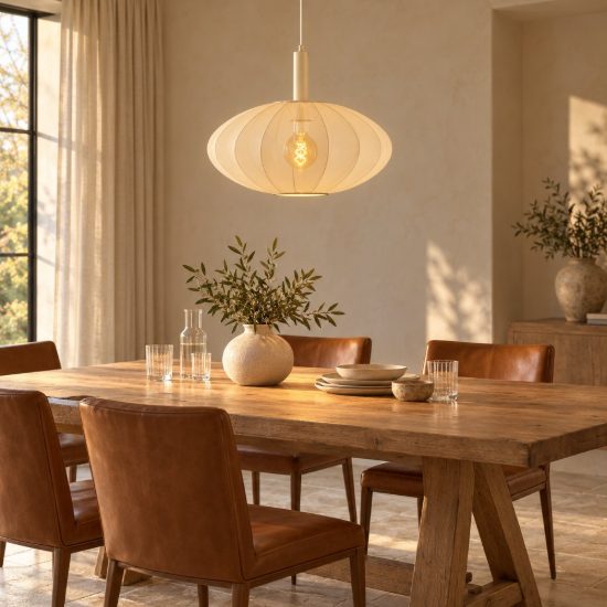 Lampadario a sospensione ovale per sala da pranzo moderno crema