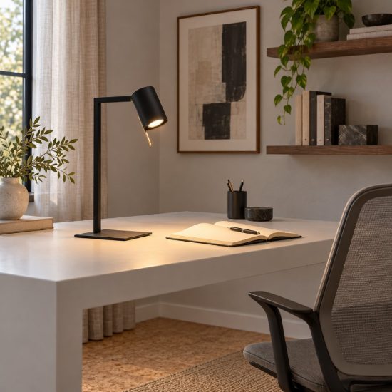 Lampada da scrivania con faretto orientabile per studio contemporanea nero