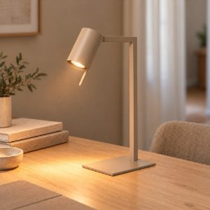 Lampada da scrivania con faretto orientabile per studio contemporanea tortora