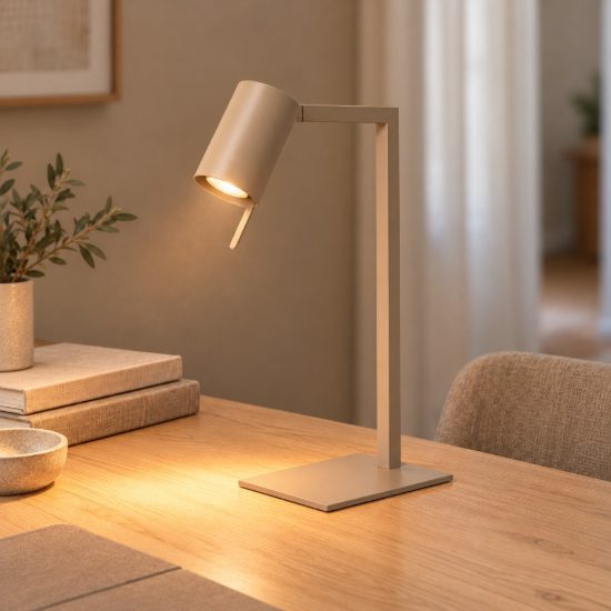 Lampada da scrivania con faretto orientabile per studio contemporanea tortora