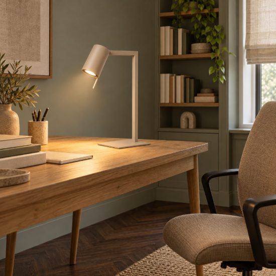 Lampada da scrivania con faretto orientabile per studio contemporanea tortora