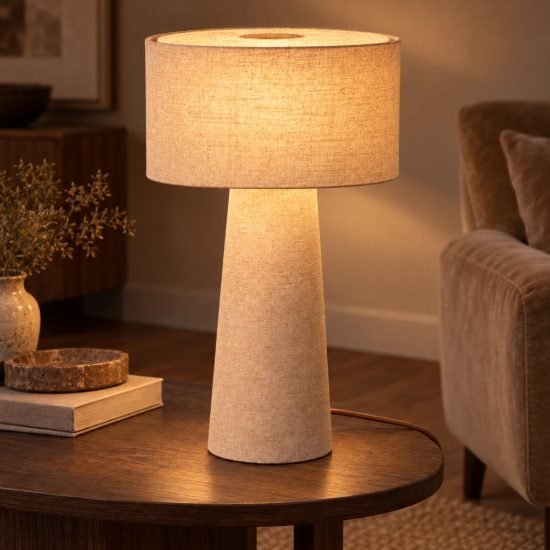 Lampada da tavolo a cilindro per salotto moderna tortora