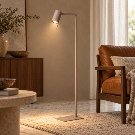 Lampada da terra da lettura con faretto orientabile per salotto contemporanea tortora