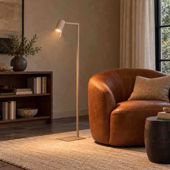 Lampada da terra da lettura con faretto orientabile per salotto contemporanea tortora
