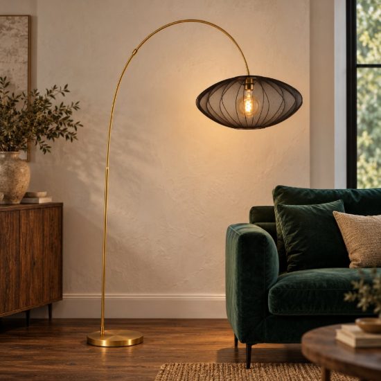 Piantana ad arco per soggiorno contemporanea nero oro