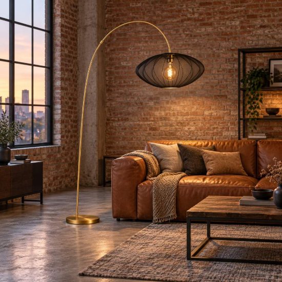 Piantana ad arco per soggiorno contemporanea nero oro