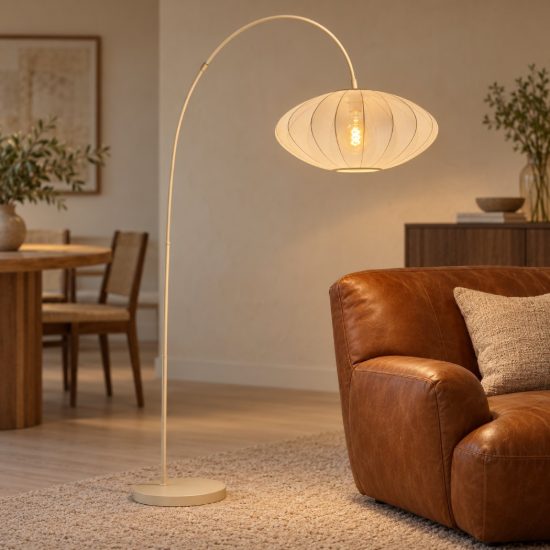 Lampada da terra ad arco per sala da pranzo moderna crema