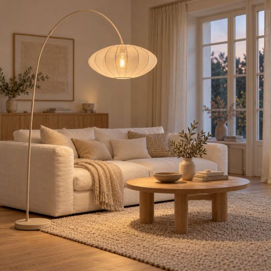 Lampada da terra ad arco per sala da pranzo moderna crema